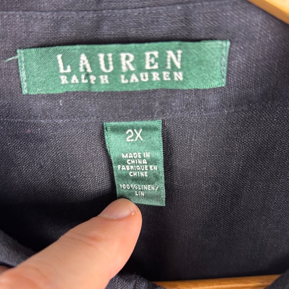 Lauren Ralph Lauren Women's Roll Tab Sleeve 100% Linen Shirt 2X Black Breathable - Picture 4 of 9